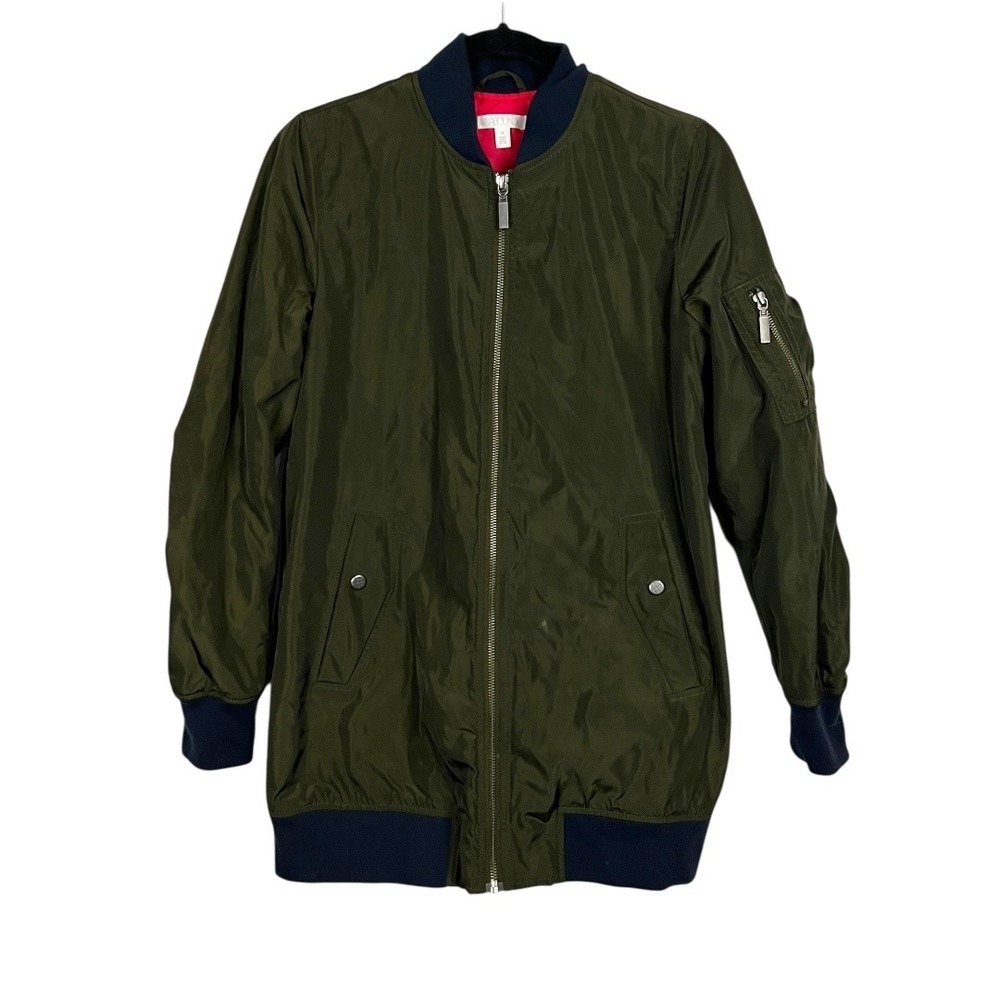 ABOUND Women's Olive Green Long Bomber Jacket - Full Zip - Size XS